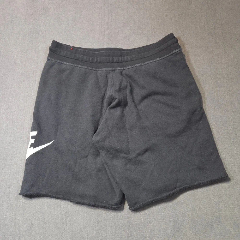 Nike Sweat Shorts Mens XL Black Graphic Logo Raw Hem Cotton French Terry